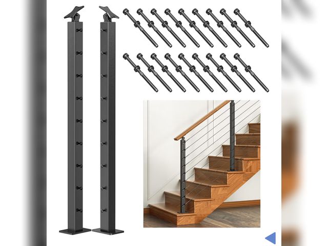 Lot 96-181406 - 2Pack Black Outboard Adjustable-Angle Stainless Steel Cable Railing Post 36"x2"x2" Cable Railing End...