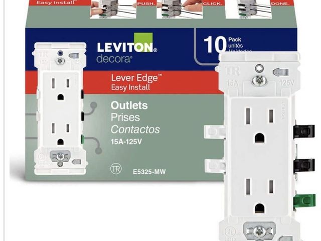 Lot 96-222333 - Leviton Decora Lever Edge Easy Install 15
Amp 125 V Tamper Resistant Duplex Outlet/Receptacle, White...