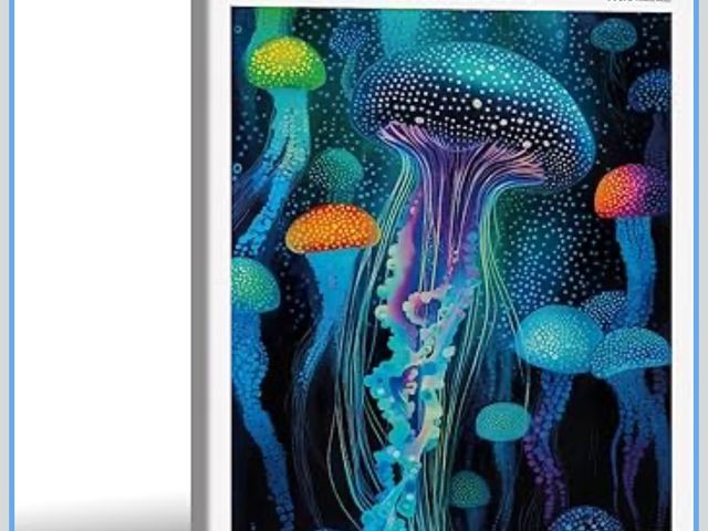 Lot 96-176374 - Colorful Ocean Jellyfish Wall Art Unique Japanese Animal Posters Yayoi Kusama Canvas Prints 12X16 in...