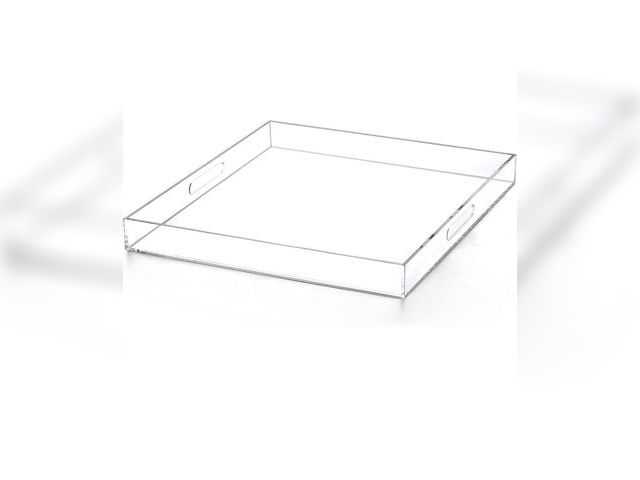 Lot 96-170211 - Clear Acrylic Ottoman Tray with Cutout Handles 20x20 Inch Over Sized Serving Tray, Organizer Rubber ...