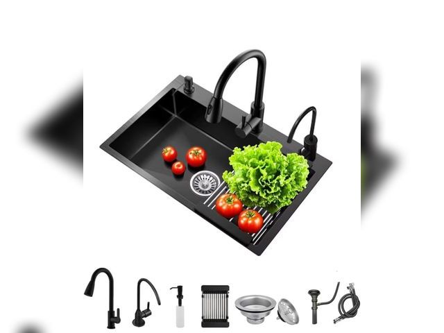 Lot 96-174887 - Black Drop in Kitchen Sink, Stainless Steel Single Bowl Sink with 3 Holes, Topmount Workstation Sink...