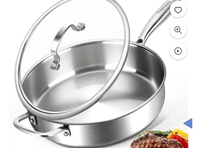 Lot 96-230859 - Tri-Ply Stainless Steel Frying Pan, TAIMASI 12 Inch Stainless Steel Skillet with Lid &amp; Handle, 6...