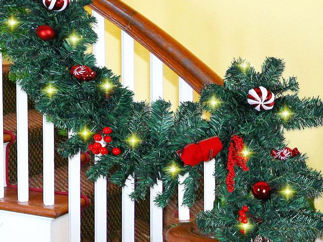 Lot 96-211753 - MorTimeLED Christmas Garland with Pinecones Red Berries Bows Christmas Balls Candies, Multi-Function...