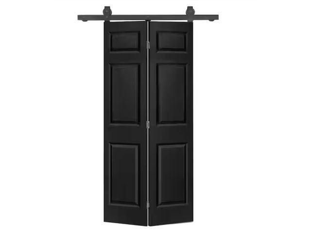 Lot 96-211383 - CALHOME 30 in. x 80 in. 6-Panel Black Painted MDF Composite Bi-Fold Barn Door with Sliding Hardware ...