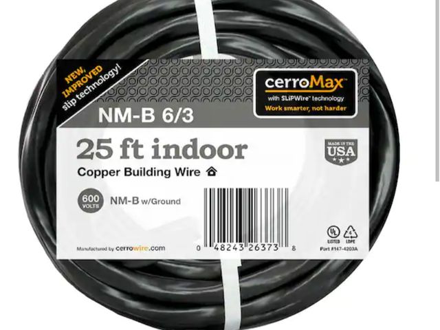 Lot 96-179965 - 25 ft. 6/3 Black Stranded CerroMax SLiPWire Copper NM-B Wire New MSRP $153