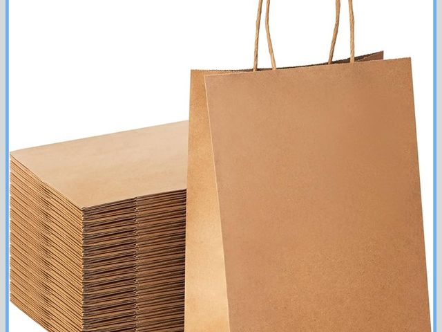 Lot 96-191149 - YEEHAW Brown Paper Bags with Handles Bulk 8"x4.5"x10.8" 100Pcs Gift Kraft Bags Medium Size, Brown Cr...