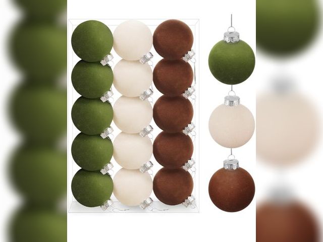 Lot 96-198820 - Annecy Christmas Tree Ornaments Velvet Balls - 15 PCS Shatterproof Flocked Christmas Balls Decoratio...