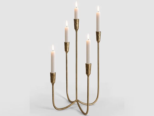 Lot 96-188212 - 5-Candle Cast Iron Metal Candelabra Candlestick Holders 15 inch Tall Candle Holder Wedding Event Can...