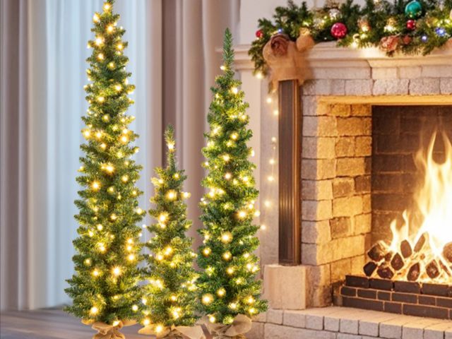 Lot 96-192246 - Set of 3 Pre-Lit Artificial Christmas Trees with 415 Green Branch Tips
New