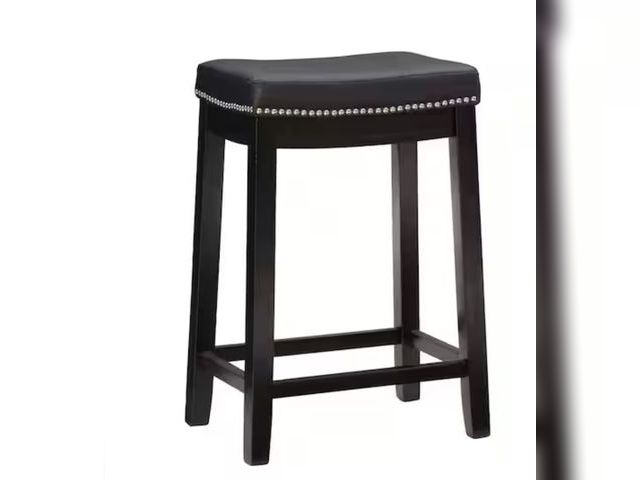 Lot 96-179683 - Concord 26.5 in. Black Backless Wood Counter Stool with Faux Leather Seat New, small crack in leg