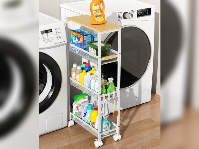 Lot 96-212218 - TIPGO Utility Slim Storage Cart, 4 Tier Rolling Cart with Wheels, Narrow Storage Cabinet for Bathroo...