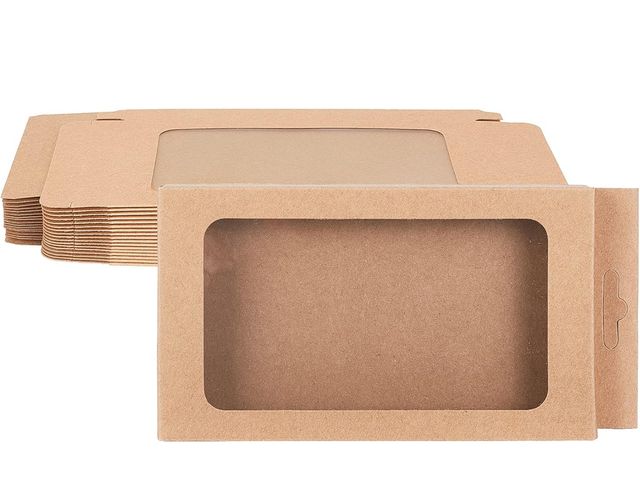 Lot 96-191314 - BENECREAT 20 Pack Kraft Paper Boxes with Clear Window 7x3.5x0.6 Brown Gift Packaging Boxes for Baker...