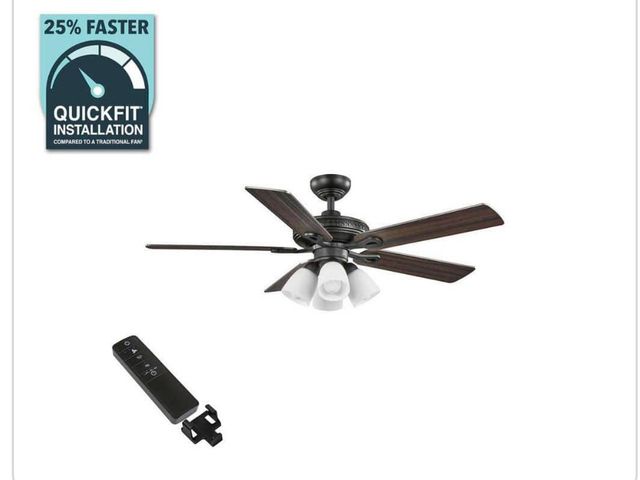 Lot 96-179443 - Hampton Bay 52 in. Burgess Matte Black Indoor LED Smart Ceiling Fan with Light Kit and Remote Contro...
