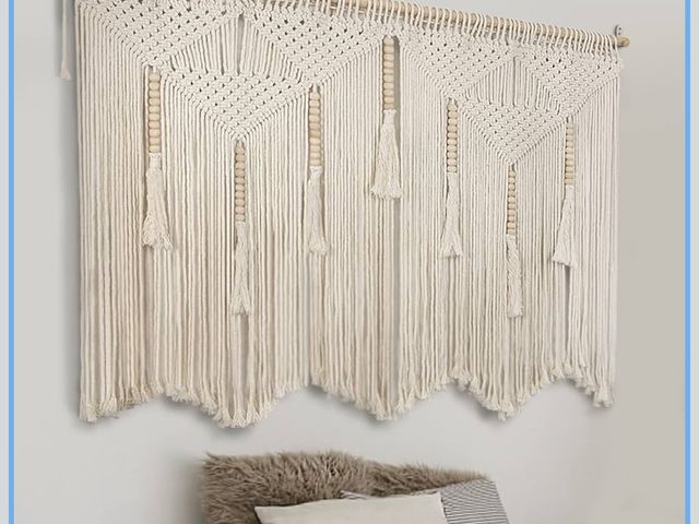 Lot 96-191327 - Large Macrame Wall Hanging 43.3" × 39.4" Boho Tapestry Woven Wall Decor- Cotton Tassel Macrame Curta...