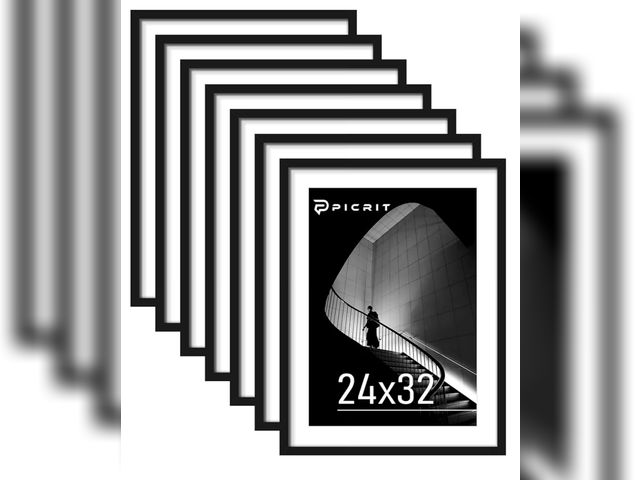 Lot 96-309918 - Picrit 24x32 Black Poster Frame 7 Pack, Display Pictures 20 x 28 Picture with Mat or 24 x 32 without...