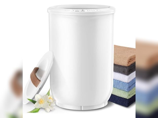 Lot 96-210095 - Large Towel Warmer for Bathroom - Heated Towel Warmers Bucket, Wood Handle, Auto Shut Off, Fits Up t...