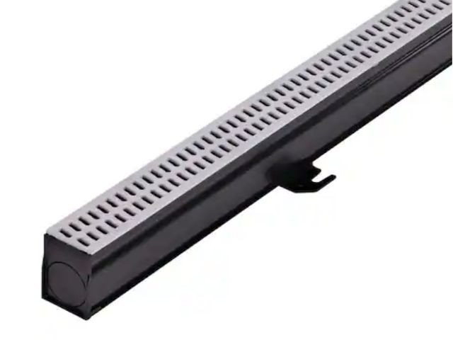 Lot 96-232747 - NDS 2-1/4 in. x 6 ft. Slim Channel Drain Kit Gray Grates, End Caps, Outlets, Coupling and Anchor Cli...