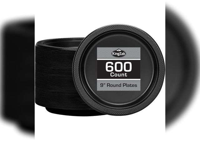 Lot 96-190712 - Hanna K. Signature Black Plastic Plates 9 Inch - 600 count - Plastic Solid Round Party Plates For We...