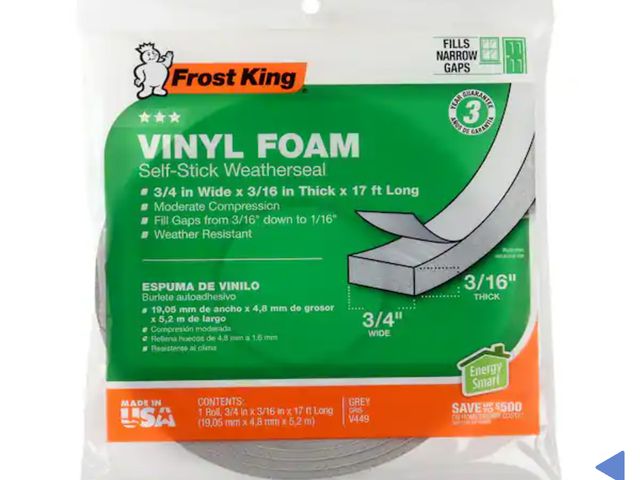 Lot 96-179969 - 5 Packages of Frost King 3/4 in. x 3/16 in. 17 ft. Grey Vinyl Foam Weather-Seal Self-Stick Tape New
