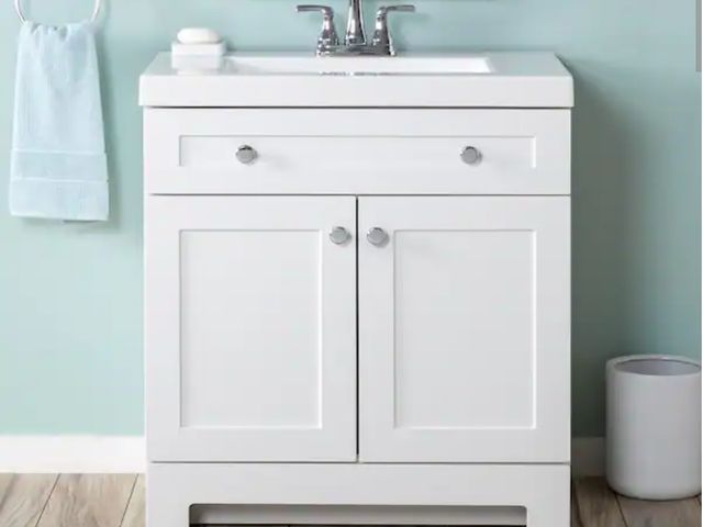 Lot 96-198553 - Glacier Bay 
Everdean 31 in. Single Sink White Bath Vanity with White Cultured Marble Top (Assembled...
