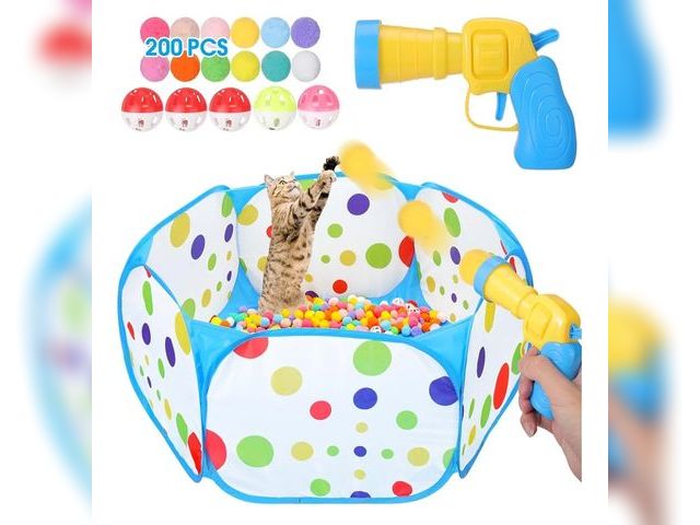 Lot 96-169042 - Mity rain Cat Ball Pit with Balls Included, Interactive Toy for Indoor Bored Cats with Ball Launcher...