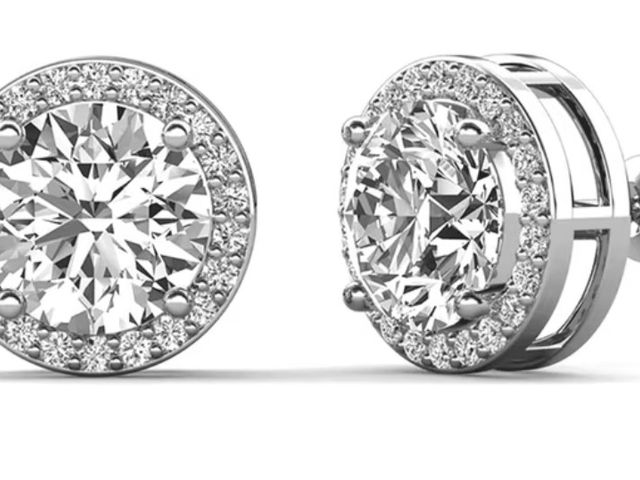 Lot 96-232936 - Cate &amp; Chloe Ariel 18k White Gold Plated Silver Halo Stud Earrings with Simulated Diamonds for W...