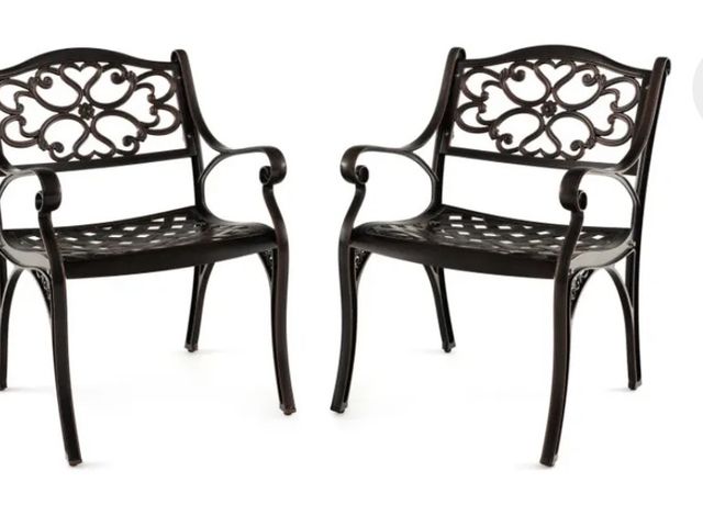 Lot 96-224905 - CostwayCast Aluminum Dining Chairs Set of 2 with Patio Chairs Armrests Flower Pattern MSRP $179.99 N...