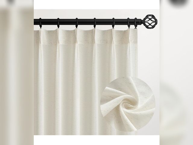 Lot 96-171075 - Pinch Pleated Semi Sheer Curtains,Natural Linen Blended Light Filtering Window Curtains With Hooks a...