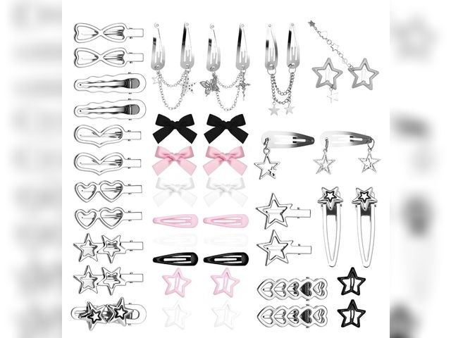 Lot 96-230669 - 42Pcs Y2k Pink Hair Clips Set Hair Love Star Cross Hair Clip Unused