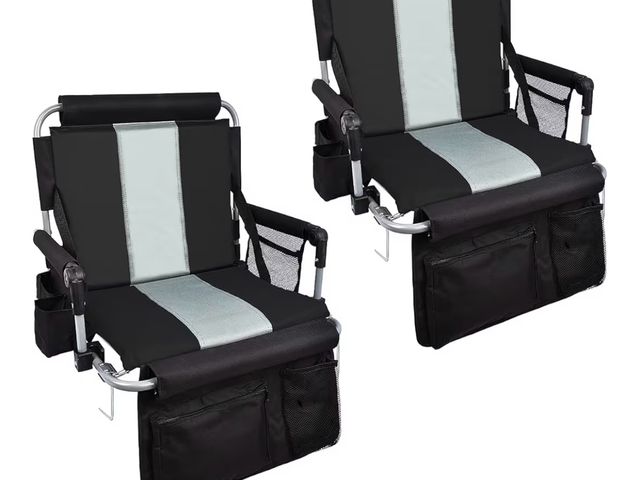 Lot 96-180371 - Set of 2 Stadium Seat, Portable Fording Bleacher Chair with Back Support, with Cushion, Armrest, Cup...