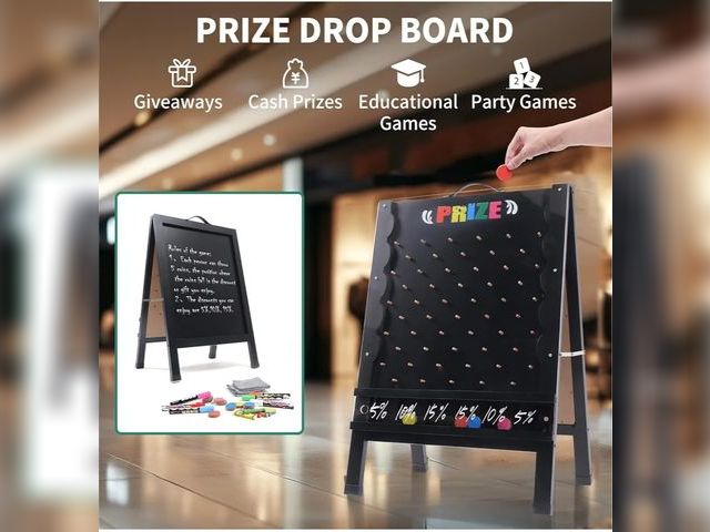 Lot 96-166280 - Prize Drop Game Board, 21"x30" Double-Sided Foldable Design with Wooden A-Frame Chalkboard Sign for ...