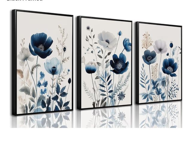 Lot 96-185337 - TQianJiang Navy Blue Flower Floral Wall Decor 24"x16" Set of 3 Navy Blue Wildflower Lily Daisy Sign ...