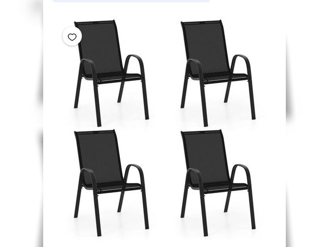 Lot 96-227514 - Costway Set of 4 Patio Dining Chairs Stackable Armrest
Space Saving Garden Black
New
MSRP $160.00