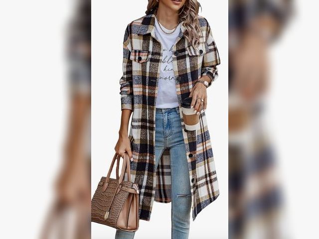 Lot 96-166524 - Women's Plaid Shacket Long Sleeve Button Up Flannel Shirt Winter Tartan Jacket Woolen Coats Size M
N...