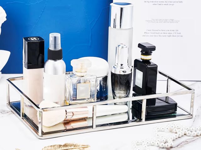 Lot 96-177013 - Mirror Tray - Silver Perfume &amp; Jewelry Organizer, Decorative Vanity Tray for Bathroom Counter

N...