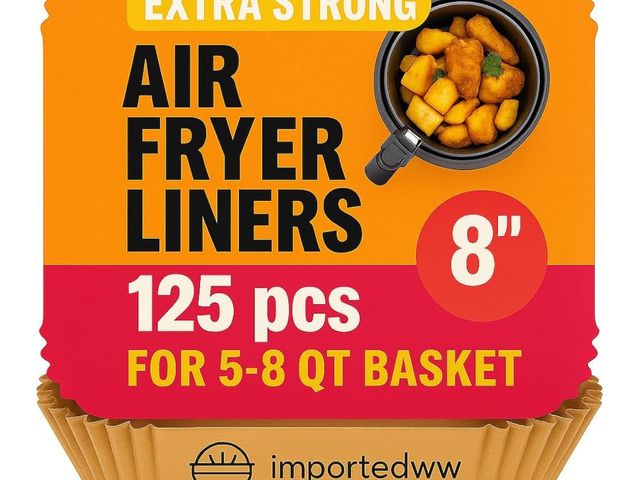 Lot 96-170036 - Air Fryer Liners 125 Pcs – 8” Square Disposable Paper for 5–8 QT Basket – Non-Stick, Oil-Proof, Food...