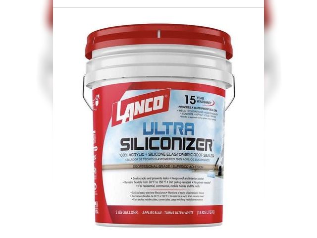 Lot 96-227723 - Lanco Ultra Siliconizer 5 Gal. 100%
Acrylic Elastomeric White
Reflective Roof Sealer MSRP $130.99 Ne...