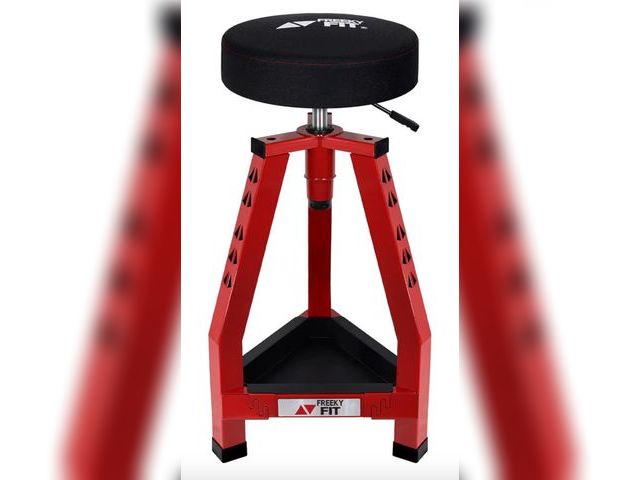 Lot 96-179595 - Adjustable Tall Shop Stool, Mechanic Garage Bar Stool Chair, Work Metal Chair for Workshop,360° Swiv...