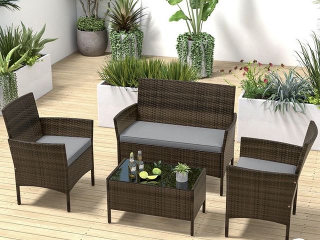 Lot 96-227624 - Costway 4 PCS Patio Furniture Set with Washable Cushions and Tempered Glass Coffee Table Grey MSRP $...