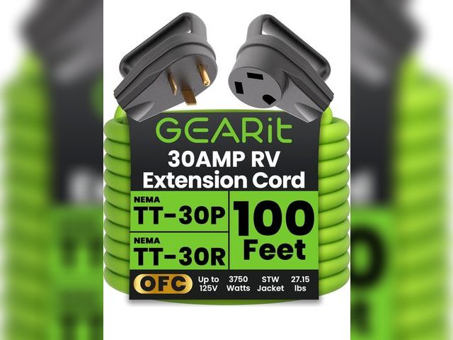 Lot 96-180867 - GearIT 30-Amp Extension Cord for RV and Auto, (100-Feet) 3-Prong 125-Volt 10/3 STW 10AWG Gauge 3 Wir...