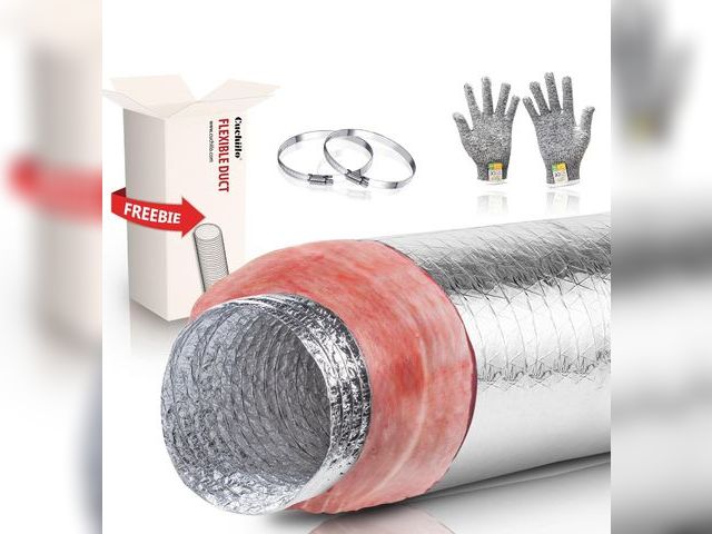 Lot 96-190374 - 6 Inch Insulated Flexible Duct R6 Silver Jacket 25 Feet Long with 2 Clamps,Used in Standard Heating ...