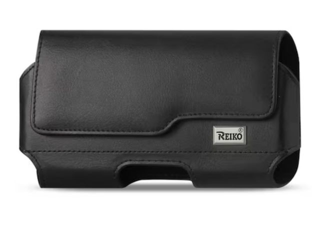 Lot 96-162919 - REIKO Horizontal Leather Pouch With Z Lid Pattern With Embossed Logo In Black Unused