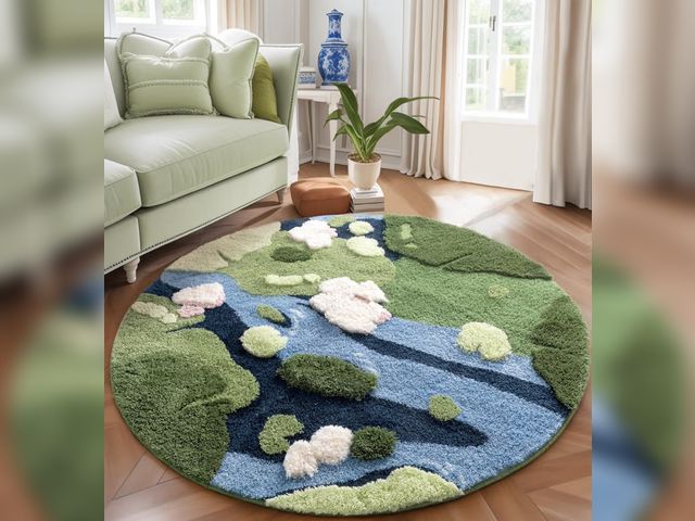 Lot 96-186639 - YIHOUSE Modern Round Area Rug, Grass Green Moss Aesthetic Rug for Bedroom Non-Slip Throw Shag Fluffy...
