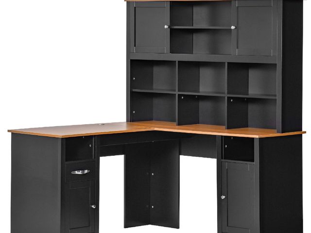 Lot 96-161721 - HOMCOM L Shaped Computer Desk with Hutch, 59" Corner Desk, Space Saving Home Office Desk with Storag...