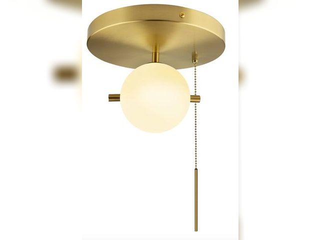 Lot 96-170087 - Semi Flush Mount Ceiling Light Gold, Glass Globe Ceiling Light with Pull Chain, Mid Cenrtury Modern ...
