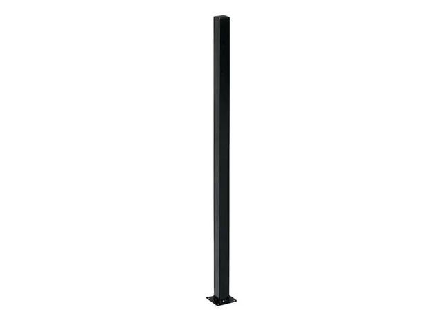 Lot 96-179651 - US Door and Fence 2 in. x 2 in. x 4 ft. Black Metal Fence Post with Flange and Post Cap New