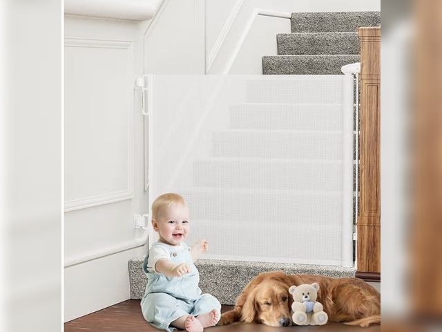 Lot 96-179337 - White Retractable Baby Gate Approx 34” Tall, Width Unknown 
New