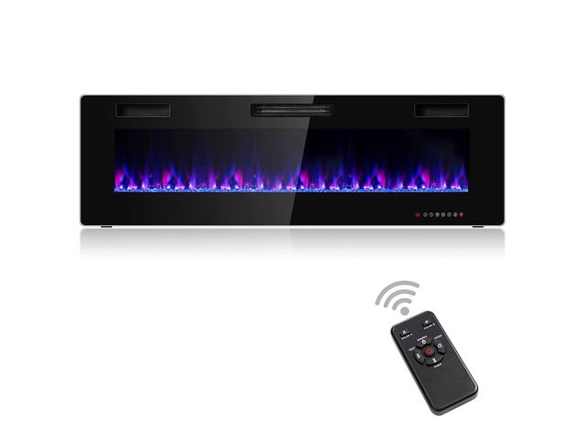 Lot 96-161005 - Electric Fireplace, 750W/1500W Wall Recessed and Mounted Fireplace Insert with Remote Control, 12 Fl...