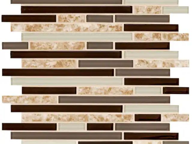 Lot 96-182470 - 15 square feet MSI Amalfi Cafe Interlocking 12 in. x 12 in. x 0.24 in. Glass/Stone Blend Mesh-Mounte...