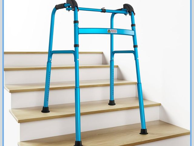 Lot 96-208332 - Foldable Stair Climbing Walker for Seniors,Adjustable 4-Leg Height Safety and Convenience Blue
New
M...